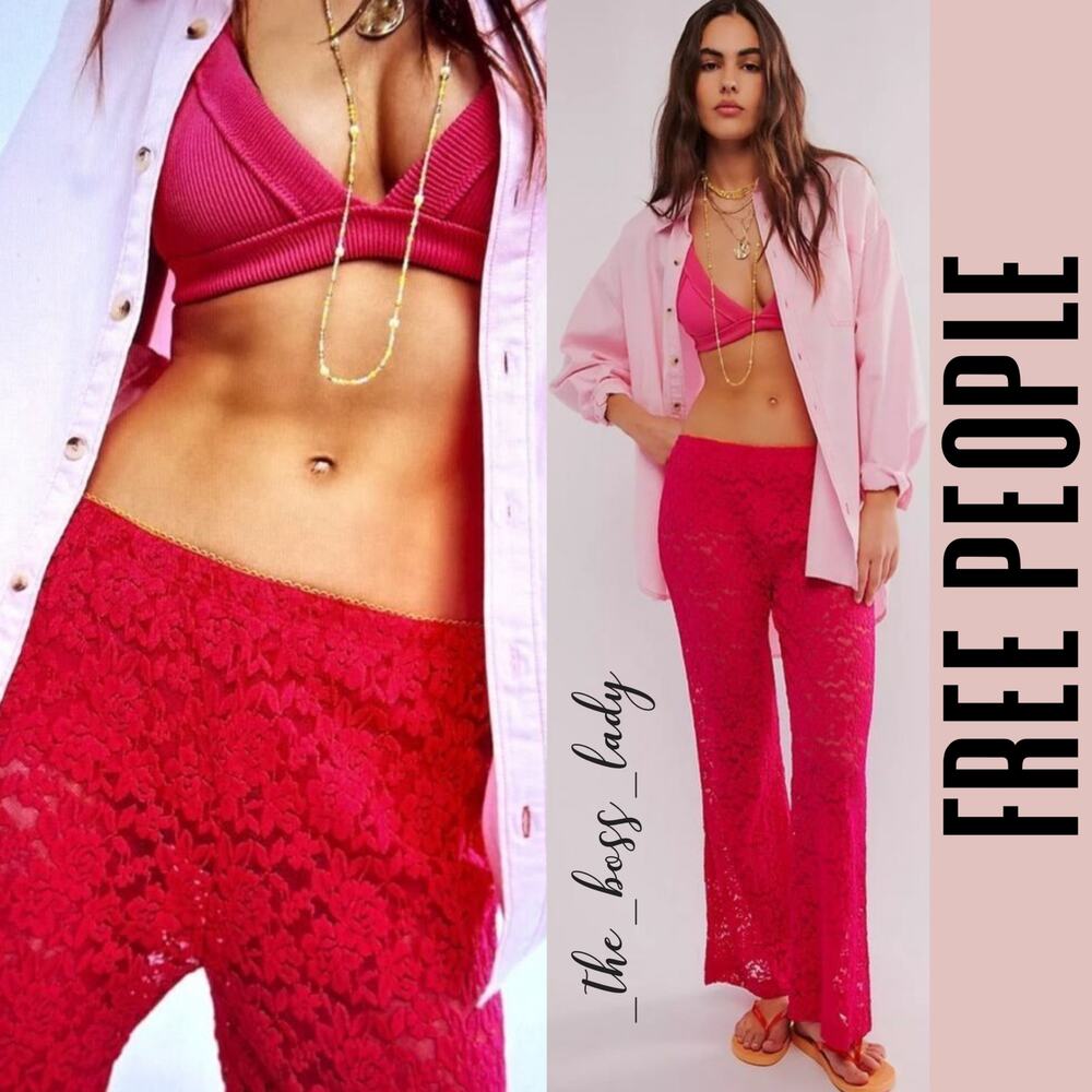 Free People Fuchsia Lace Flare Pants